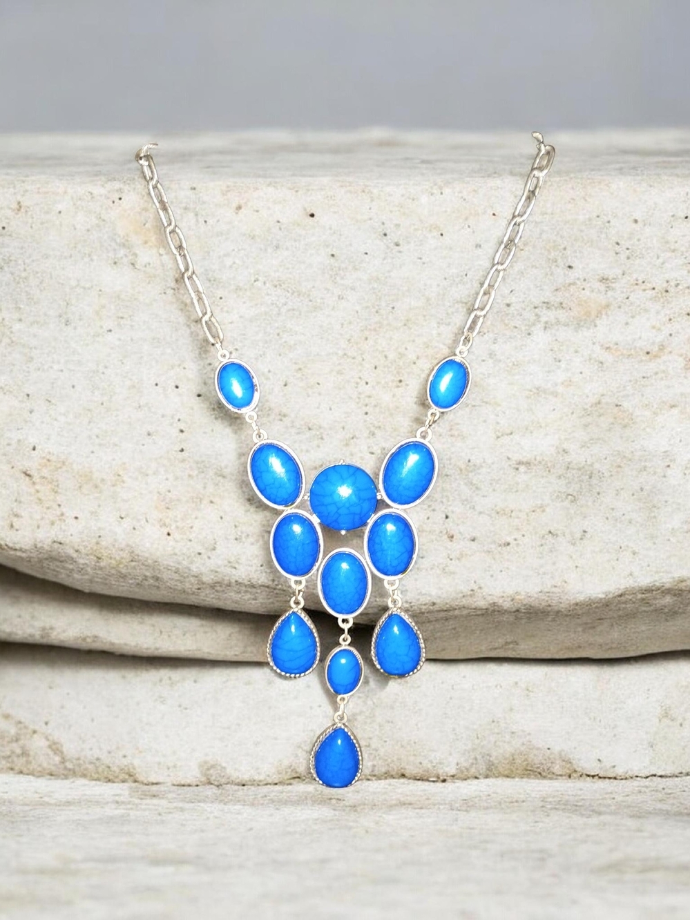 Vibrant Blue Cabochon Statement Necklace - Women Jewelry